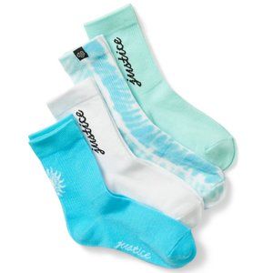 Justice Girls Crew Socks, Tie Dye Multicolor Blue Pack 4PCS Size M, L